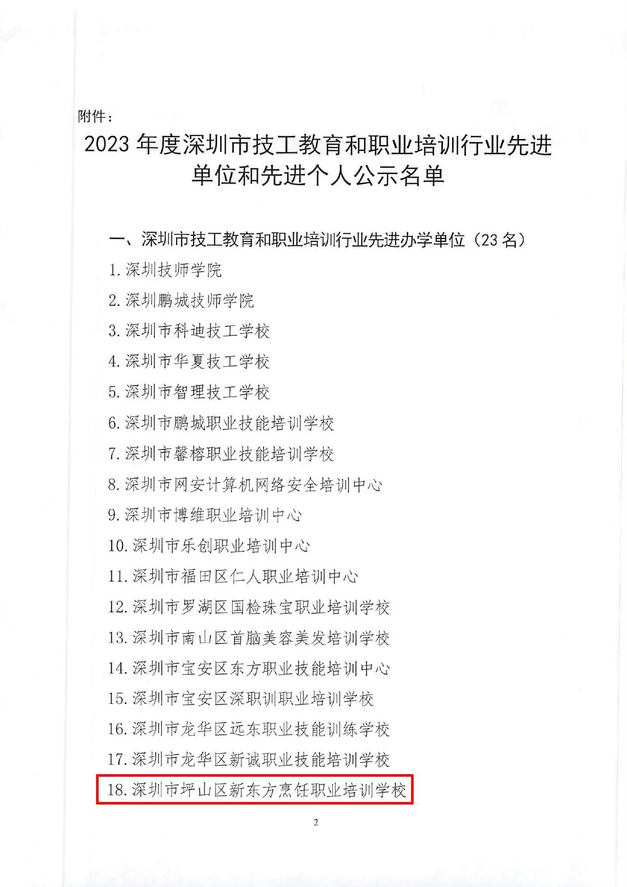 喜报：我校获评2023年度深圳市技工教育和职业培训行业先进办学单位荣誉